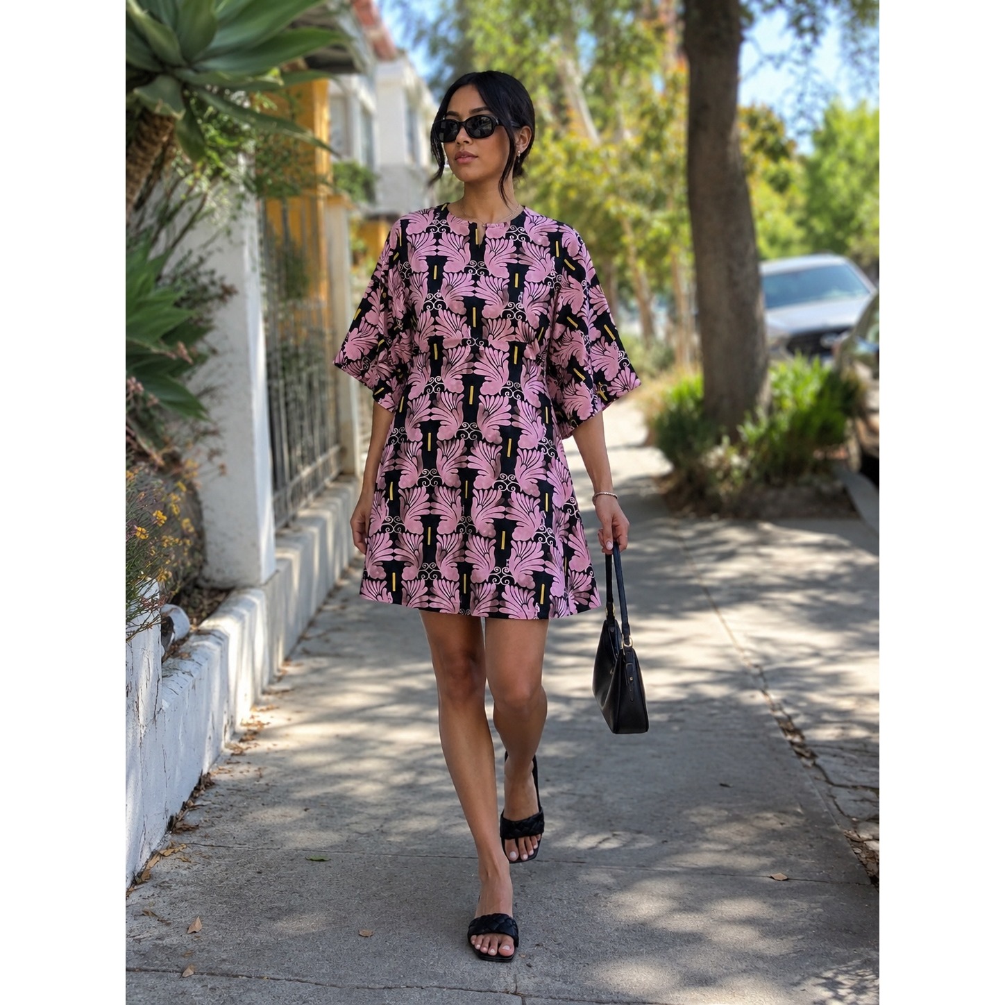 La Doublej Sorella Dress Womens Size M Pink Excellent Silk Bell Sleeve